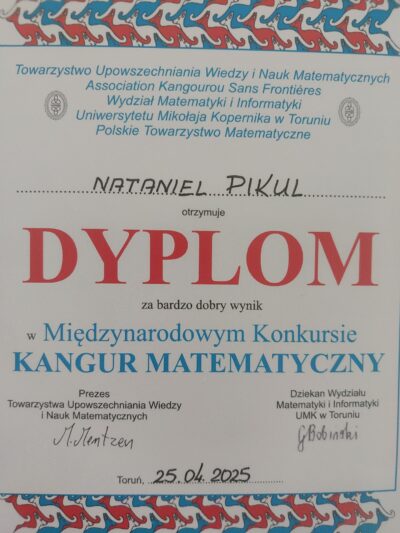 Kolejny sukces matematyczny Nataniela!