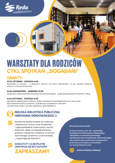 Zapraszamy chętnych rodziców i opiekunów na bezpłatne warsztaty.