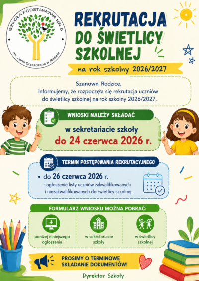 Rekrutacja do świetlicy szkolnej na rok szkolny 2026/2027